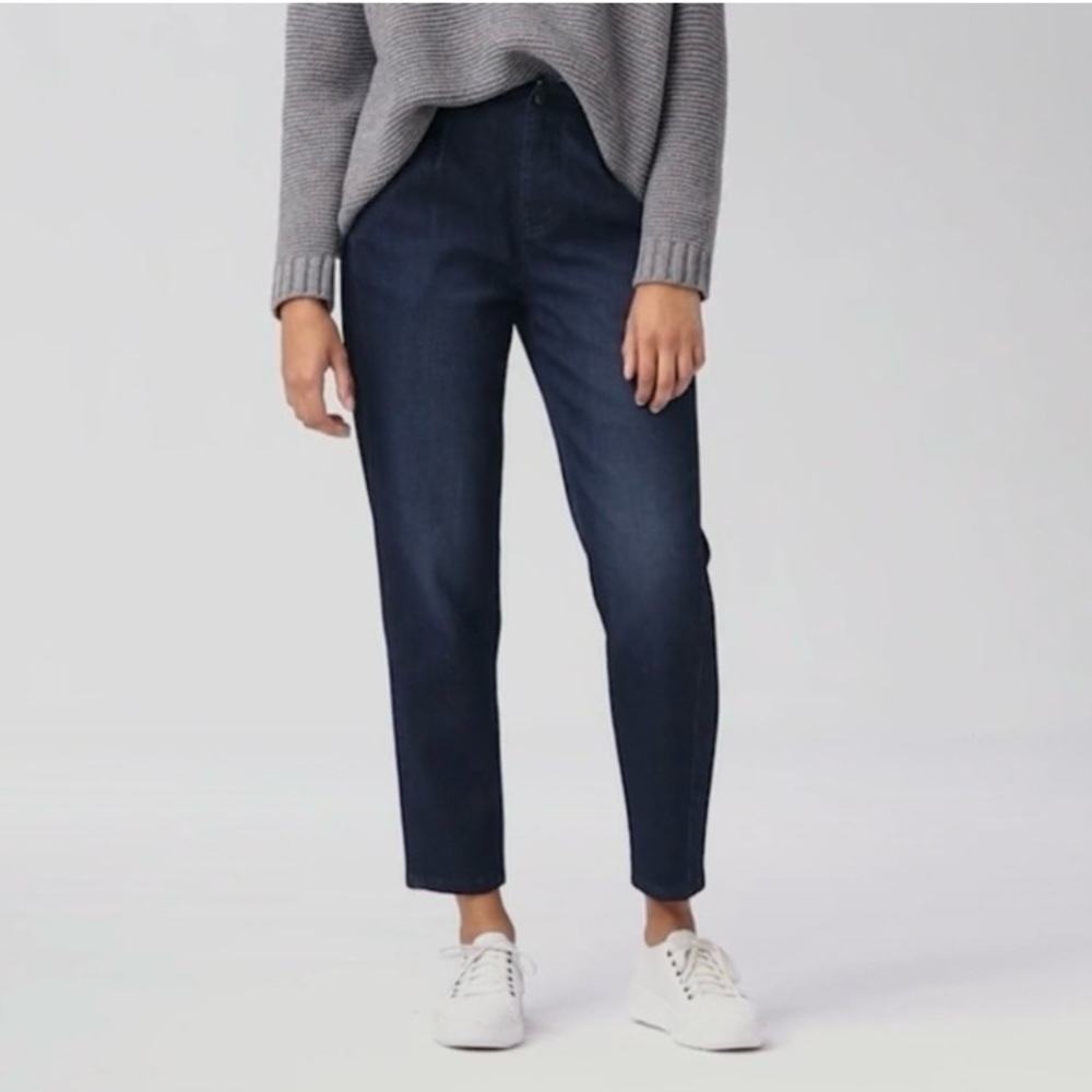 Eileen Fisher Women’s Cotton Tapered and Pleated Denim Jeans Ankle Size 6